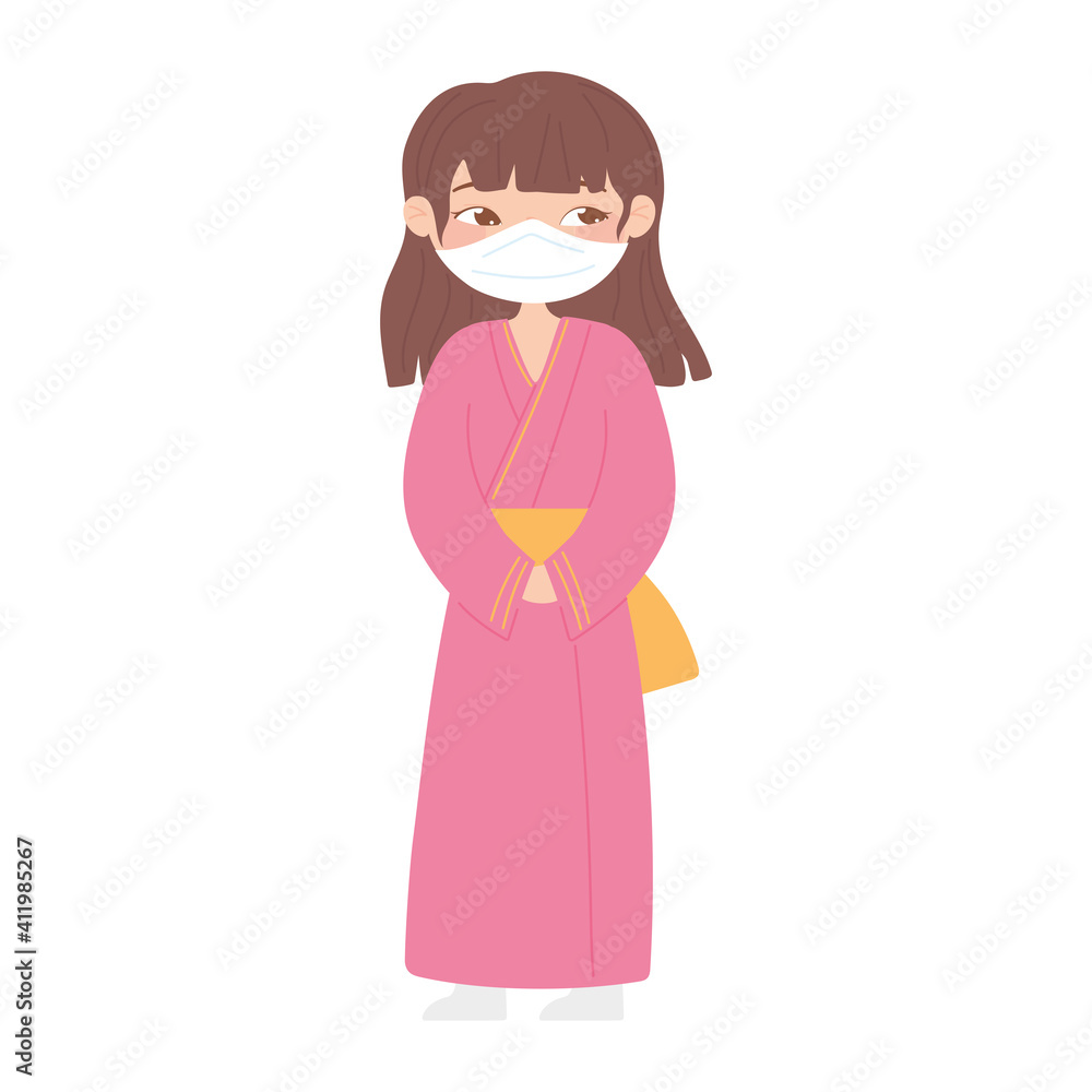 asian cartoon girl with face mask asian cartoon girl with face mask