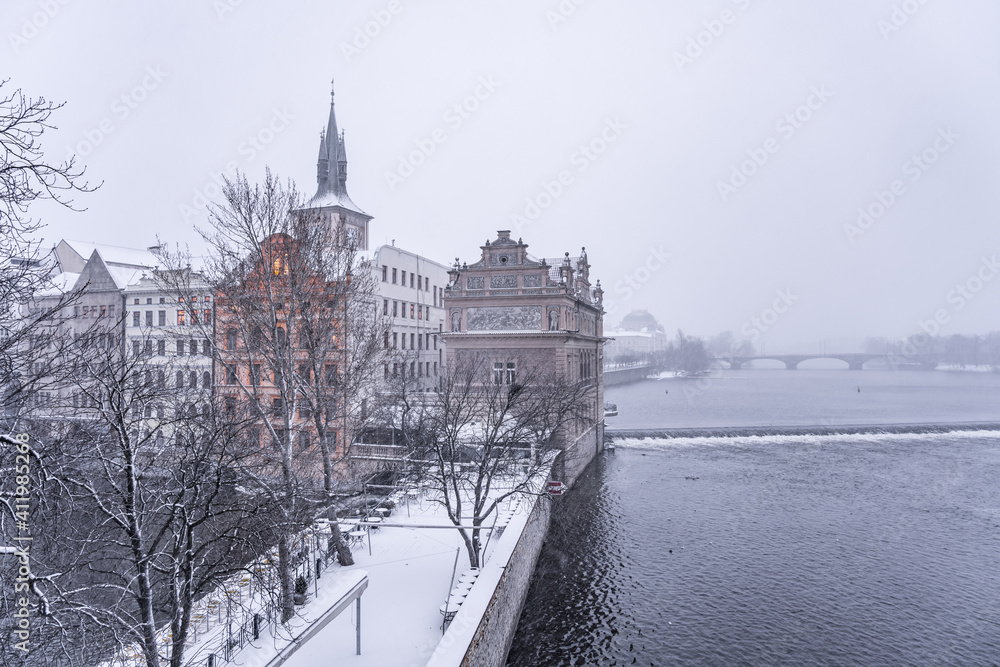 Naklejka premium Houses at Charles Bridge in winter