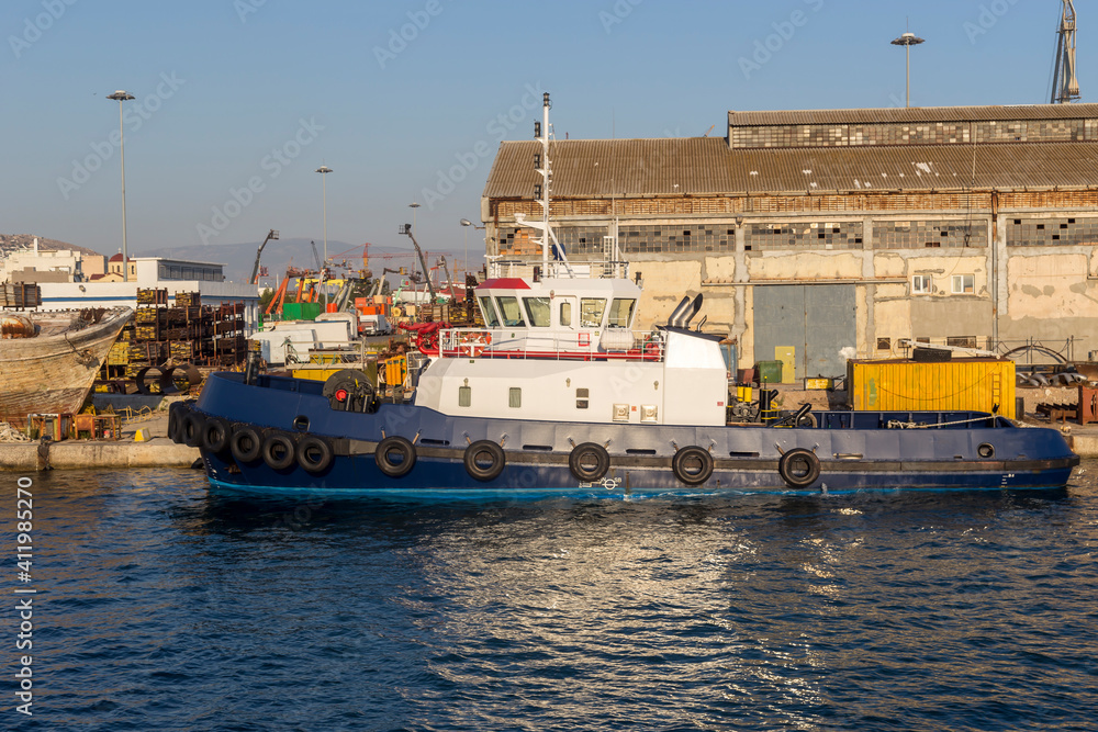A freight port on a sunny evening (Perama, Greece)