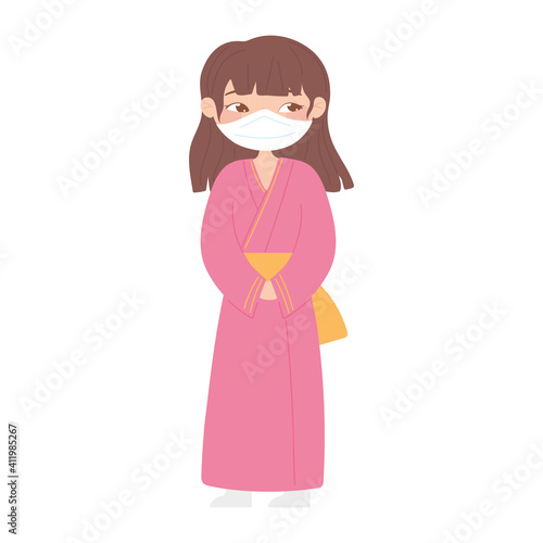 asian cartoon girl with face mask