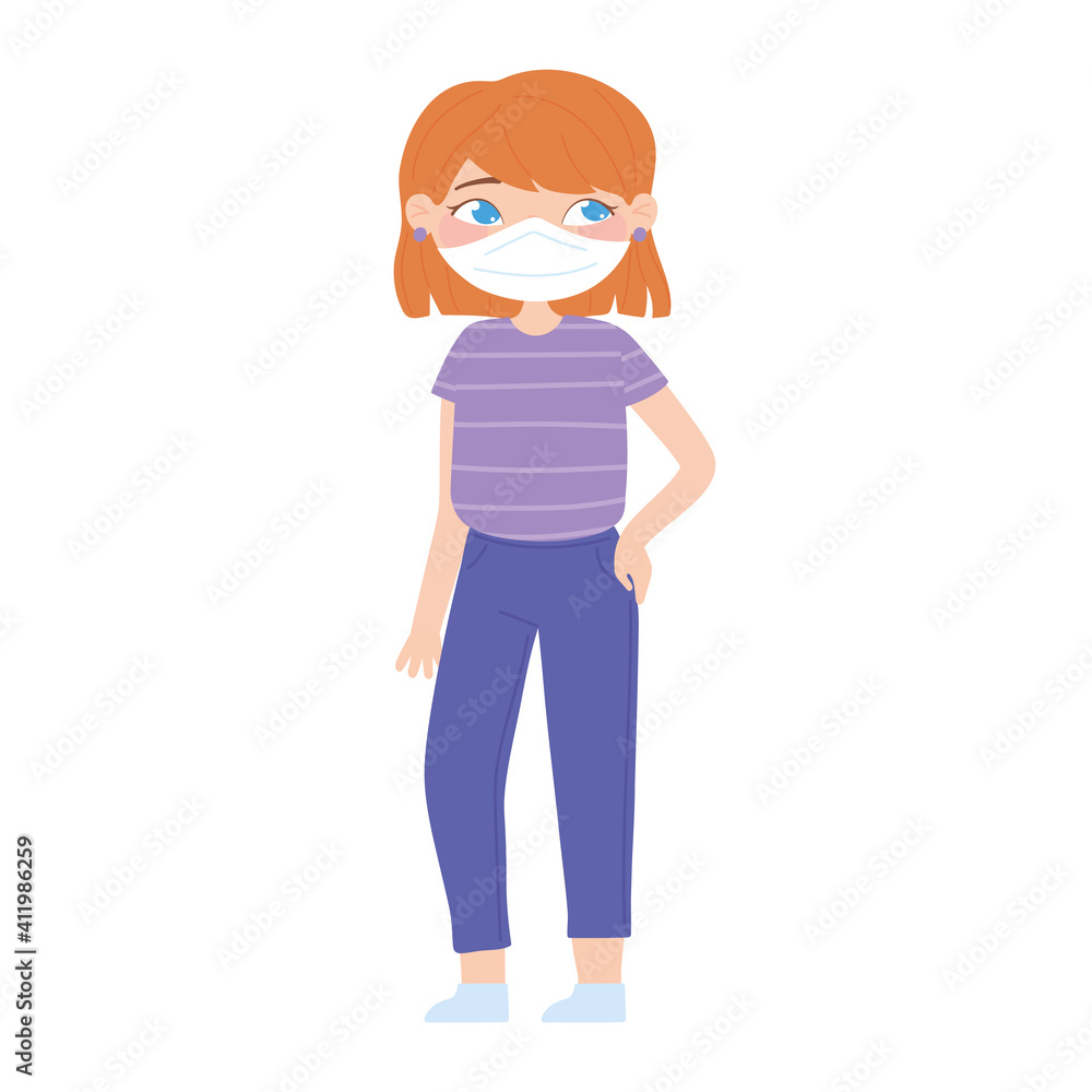 beauty girl cartoon with face mask character