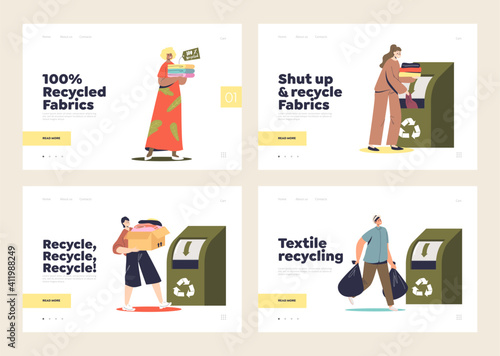 Set of landing pages for clothes recycling concept. Eco friendly and sustainable fashion