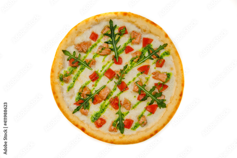 pizza with salmon on white background for restaurant menu2 pizza with salmon on white background for restaurant menu2