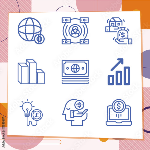 Simple set of 9 icons related to free enterprise