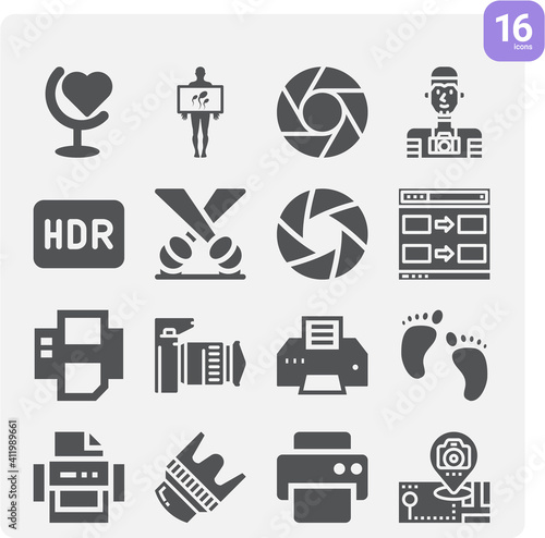 Simple set of photographic related filled icons.