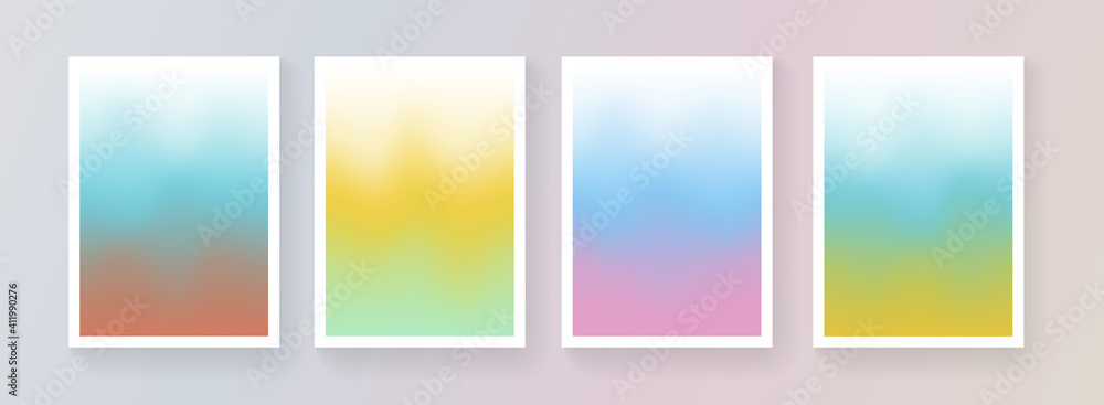 Set of soft color background vector design. Abstract light colorful bright gradient backdrops collection. Modern template for Brochure, Cover, Placard, Banner.