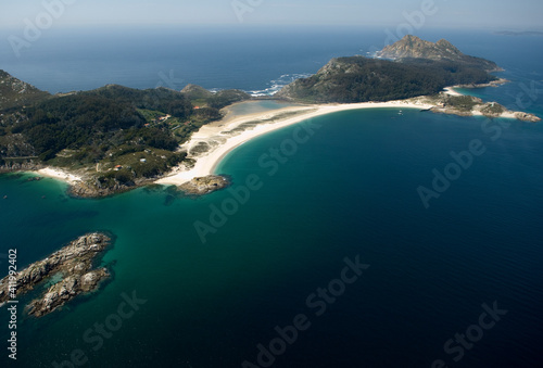 aerial view of the Cies Islands national park in Galicia