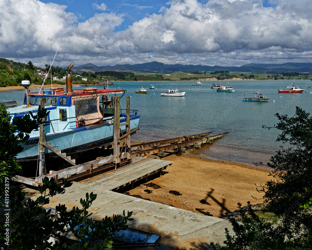 Moeraki Village is a small and sleepy fishing village on the south-east coast of New Zealand's South Island.