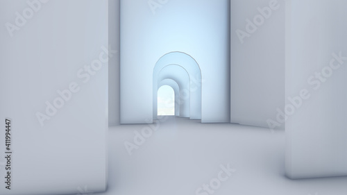 Architecture interior background empty arched pass 3d render