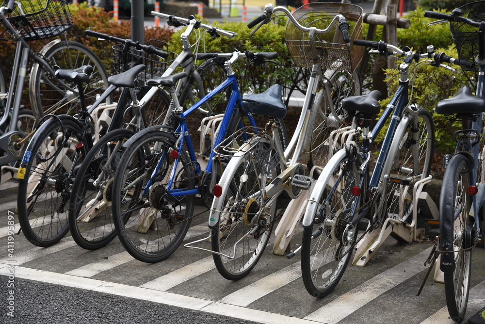 A view of the bicycle parking lot around the station in Japan.
