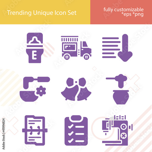 Simple set of item related filled icons.