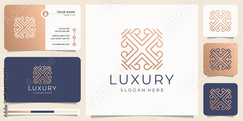 minimalist luxury line art style. ornament logo abstract design with business card template. premium vector