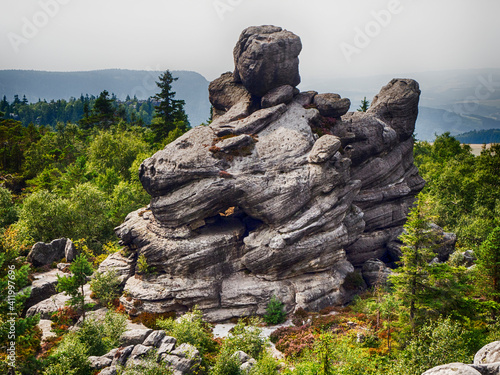 Dragon head rock formation, Stolowe Mountains National Park, Poland