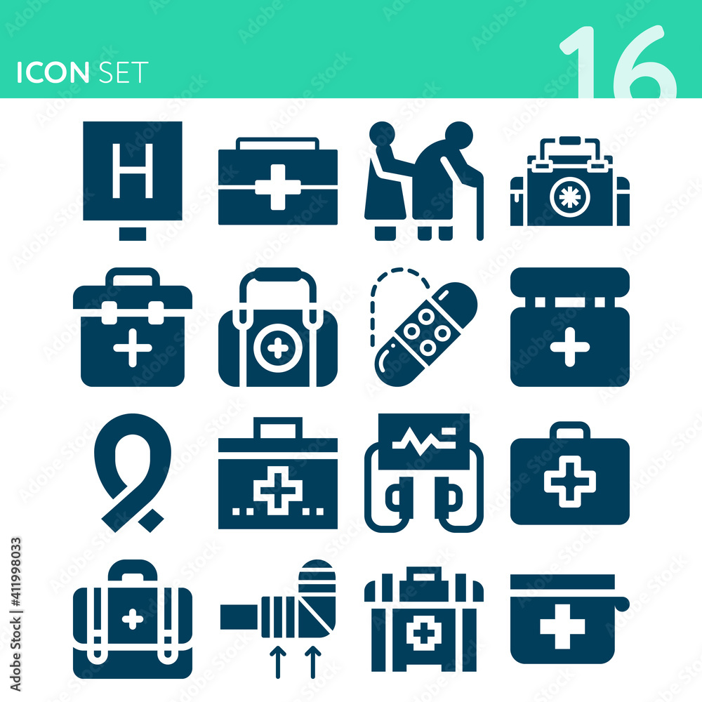Simple set of 16 icons related to medical care Simple set of 16 icons related to medical care
