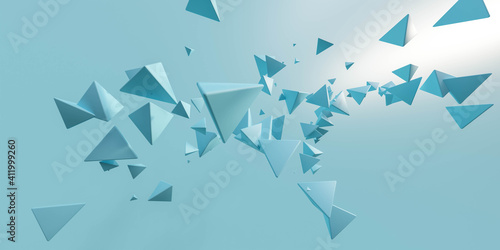 blue triangle geometric shae objects on blue background 3d render illustration