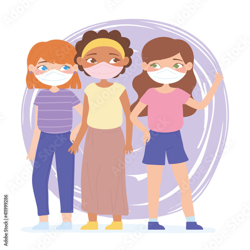 young women together wearing medical face masks