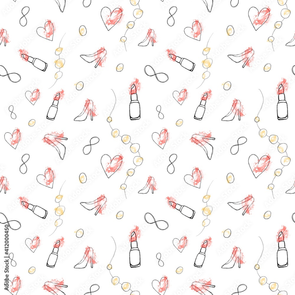 Illustration for woman's day, seamless pattern, 8 march