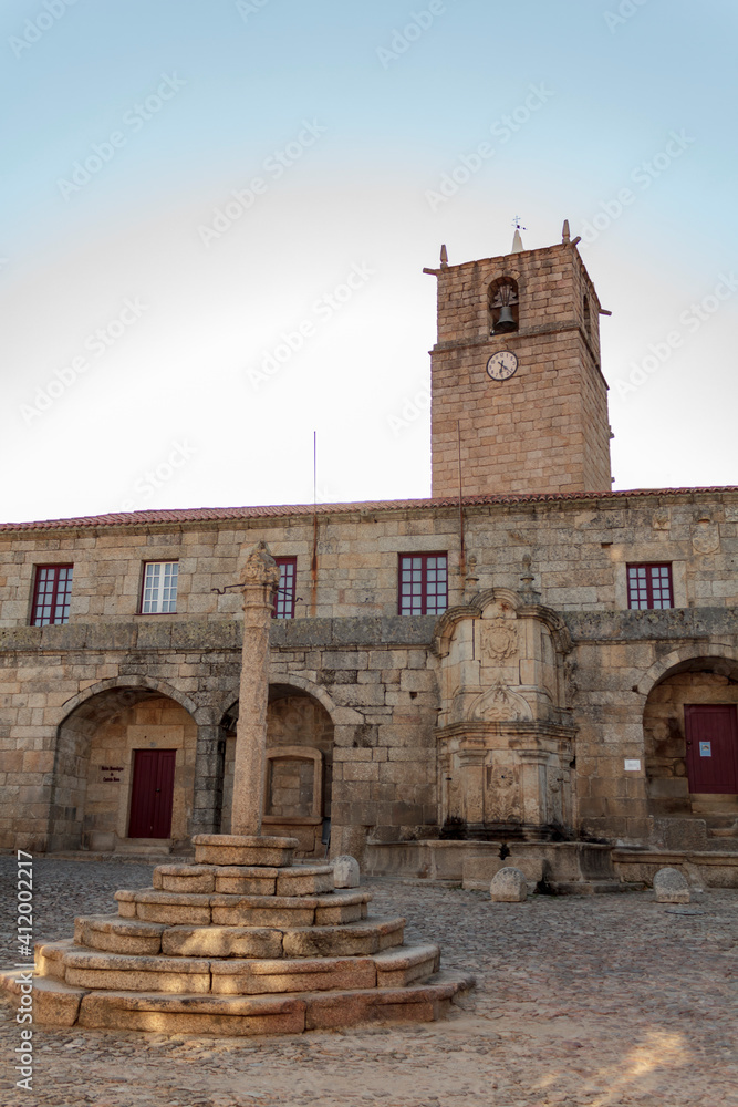 The old Town hall square in historic portuguese village of Castelo Novo in Fundao