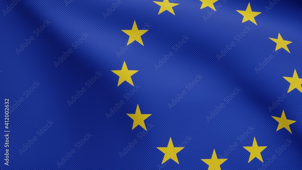 European Union flag waving in the wind. Close up of Europe banner silk blowing European Union flag waving in the wind. Close up of Europe banner silk blowing