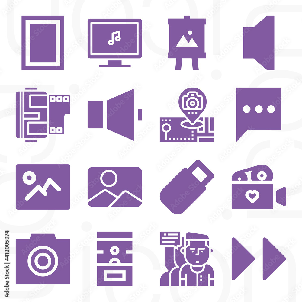 16 pack of photo  filled web icons set