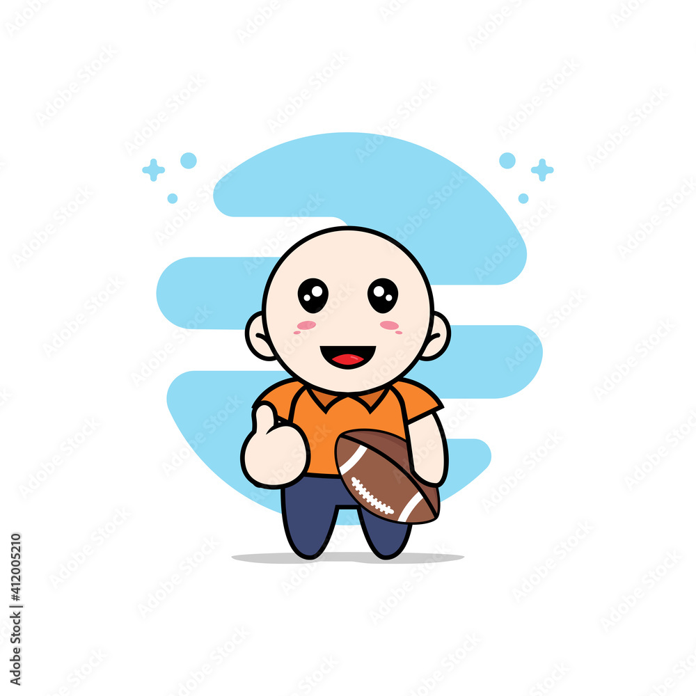 Cute courier character holding a rugby ball. Cute courier character holding a rugby ball.