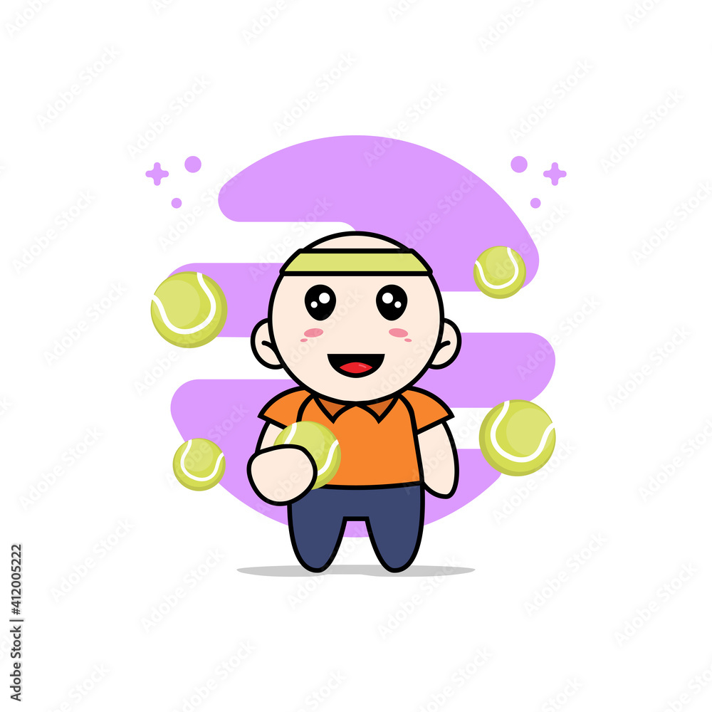Cute courier character holding a tennis ball. Cute courier character holding a tennis ball.
