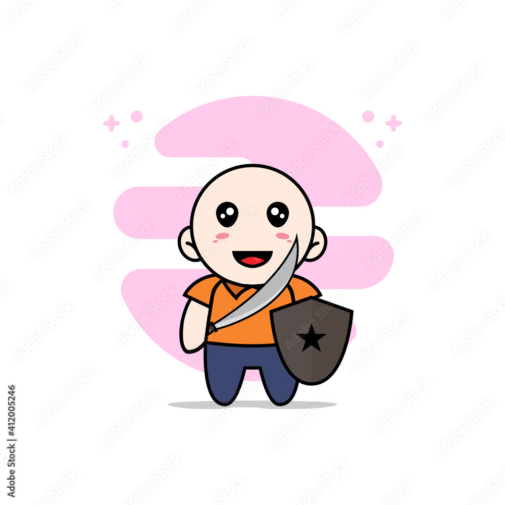 Cute courier character wearing fighter costume. Cute courier character wearing fighter costume.