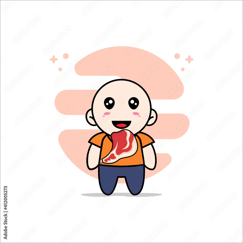 Cute courier character holding a meat. Cute courier character holding a meat.