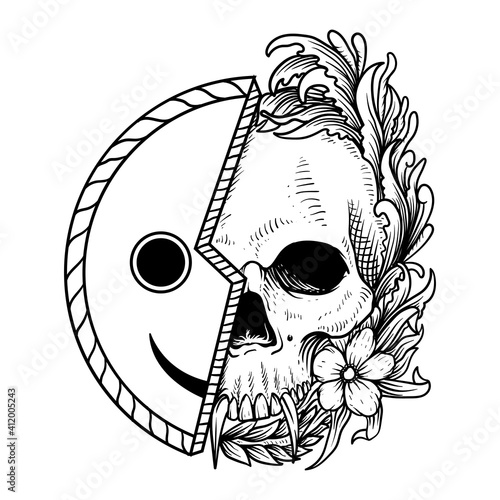 tattoo and t shirt design skull and smile icon premium vector