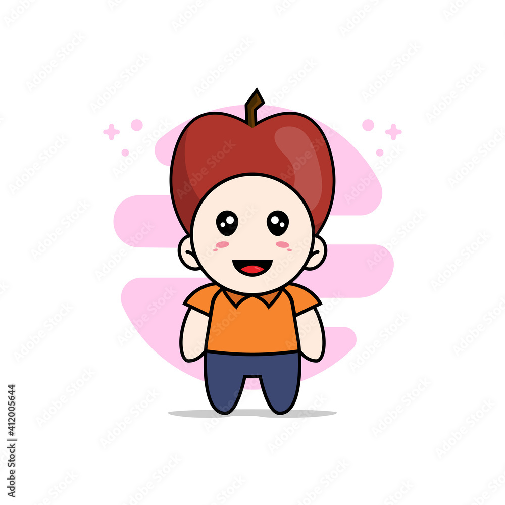 Cute courier character wearing apple costume. Cute courier character wearing apple costume.