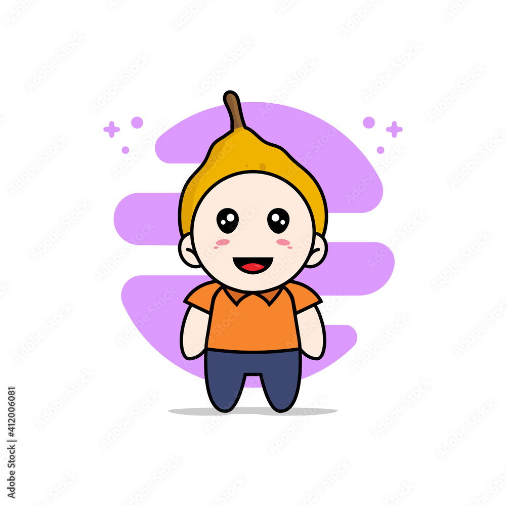 Cute courier character wearing ugli fruit costume. Cute courier character wearing ugli fruit costume.