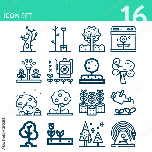 Simple set of 16 icons related to eden