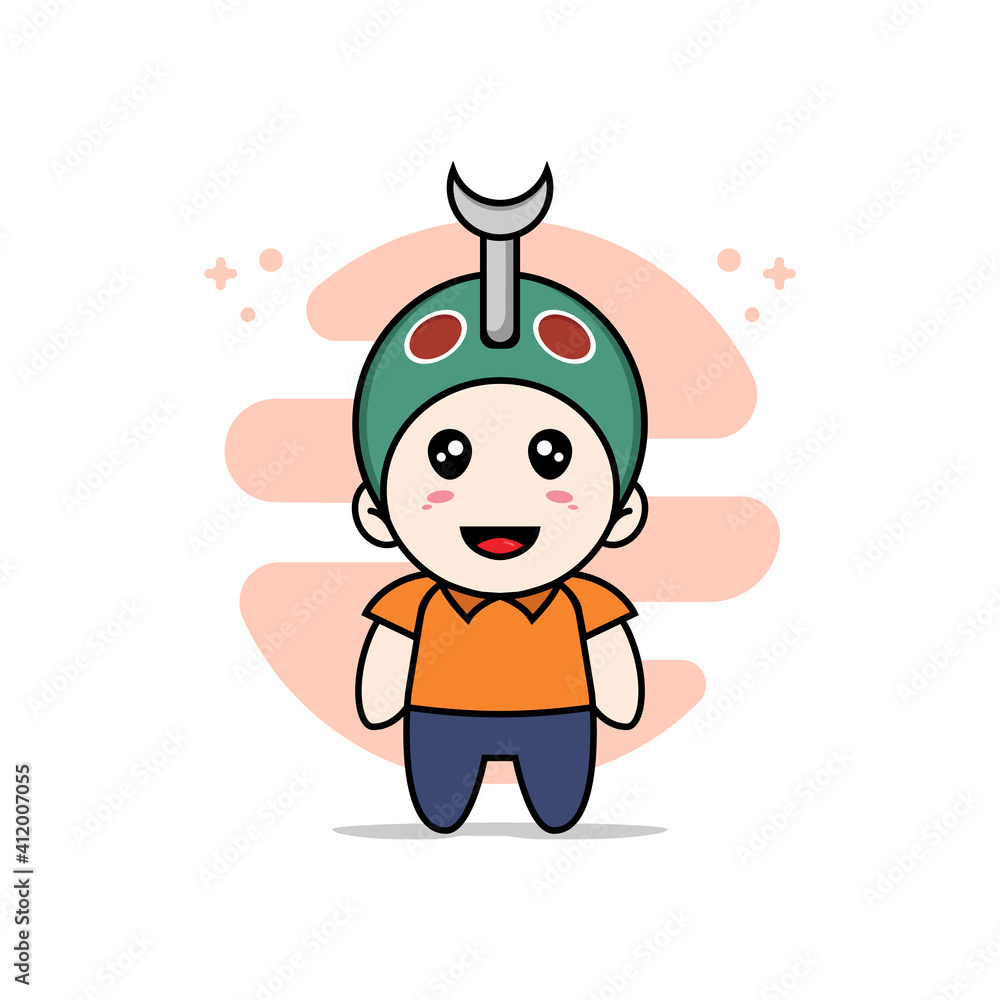 Fototapeta premium Cute courier character wearing beetle costume.