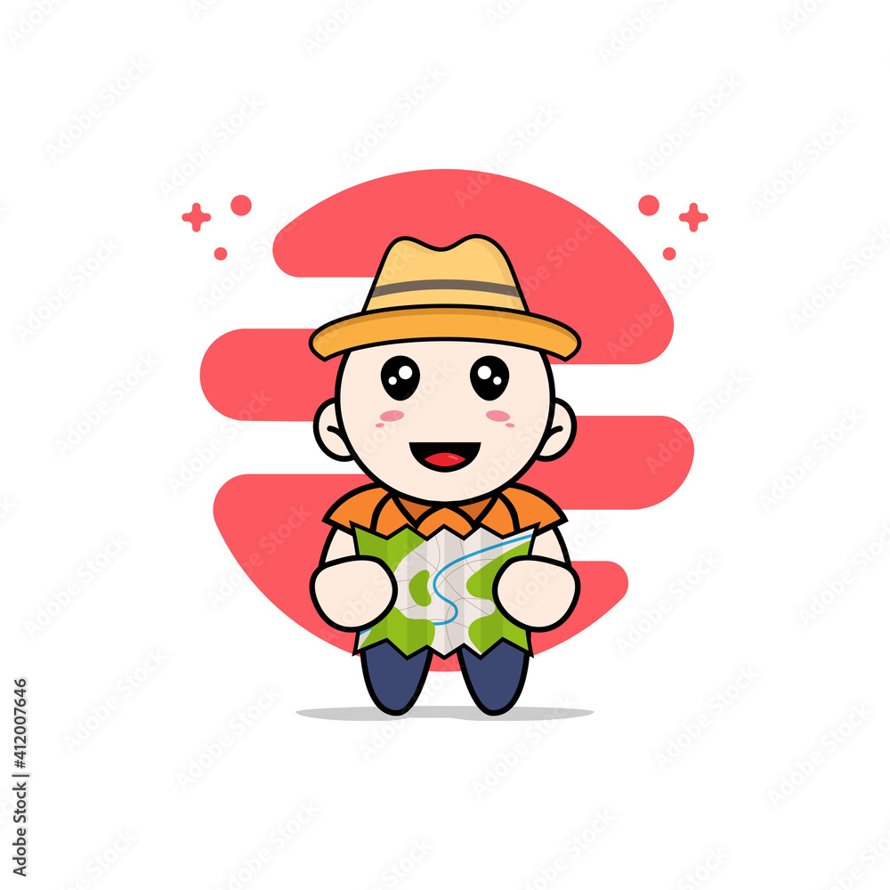 Cute courier character holding map. Cute courier character holding map.