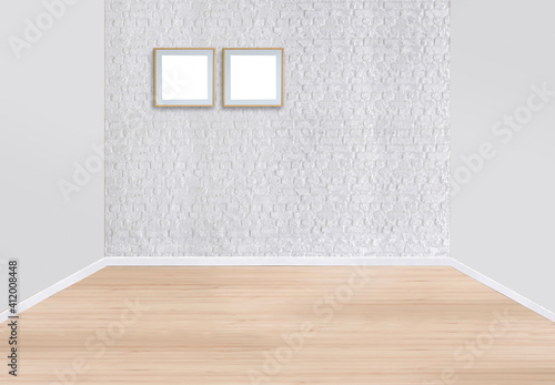 bright empty interior design, stone wall. 3D illustration © Ds design studio
