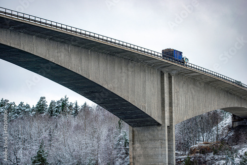 Canvas Print bridge in winter forest, nacka,sverige,sweden, stockholm
