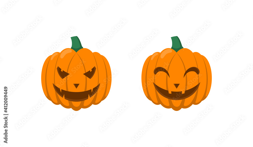 Fla Illustration of Angry and Happy Face Halloween pumpkin vector Cartoon Design. Fla Illustration of Angry and Happy Face Halloween pumpkin vector Cartoon Design.