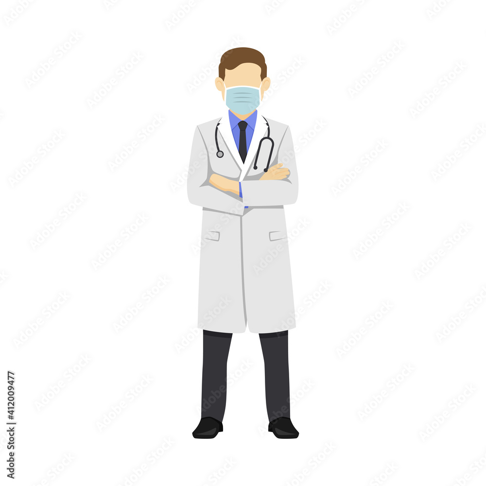 Illustration of Doctor Standing with Arms Crossed Flat Design Vector Illustration. Illustration of Doctor Standing with Arms Crossed Flat Design Vector Illustration.