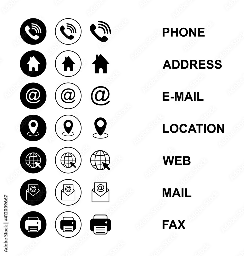 Web icon set. Business card contact information icon. Contact us icon set  Векторный объект Stock | Adobe Stock
