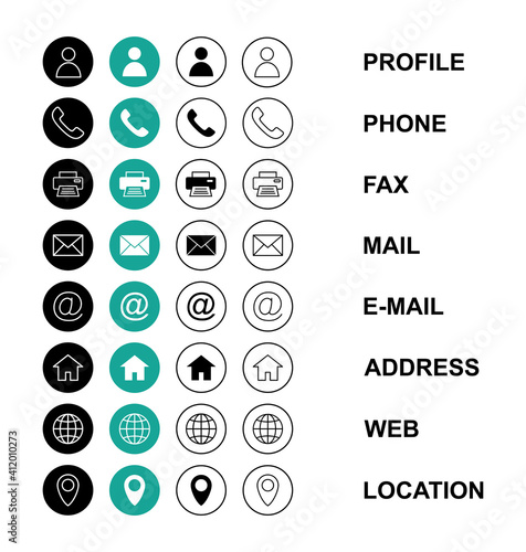 Web icon set. Business card contact information icon. Contact us icon set