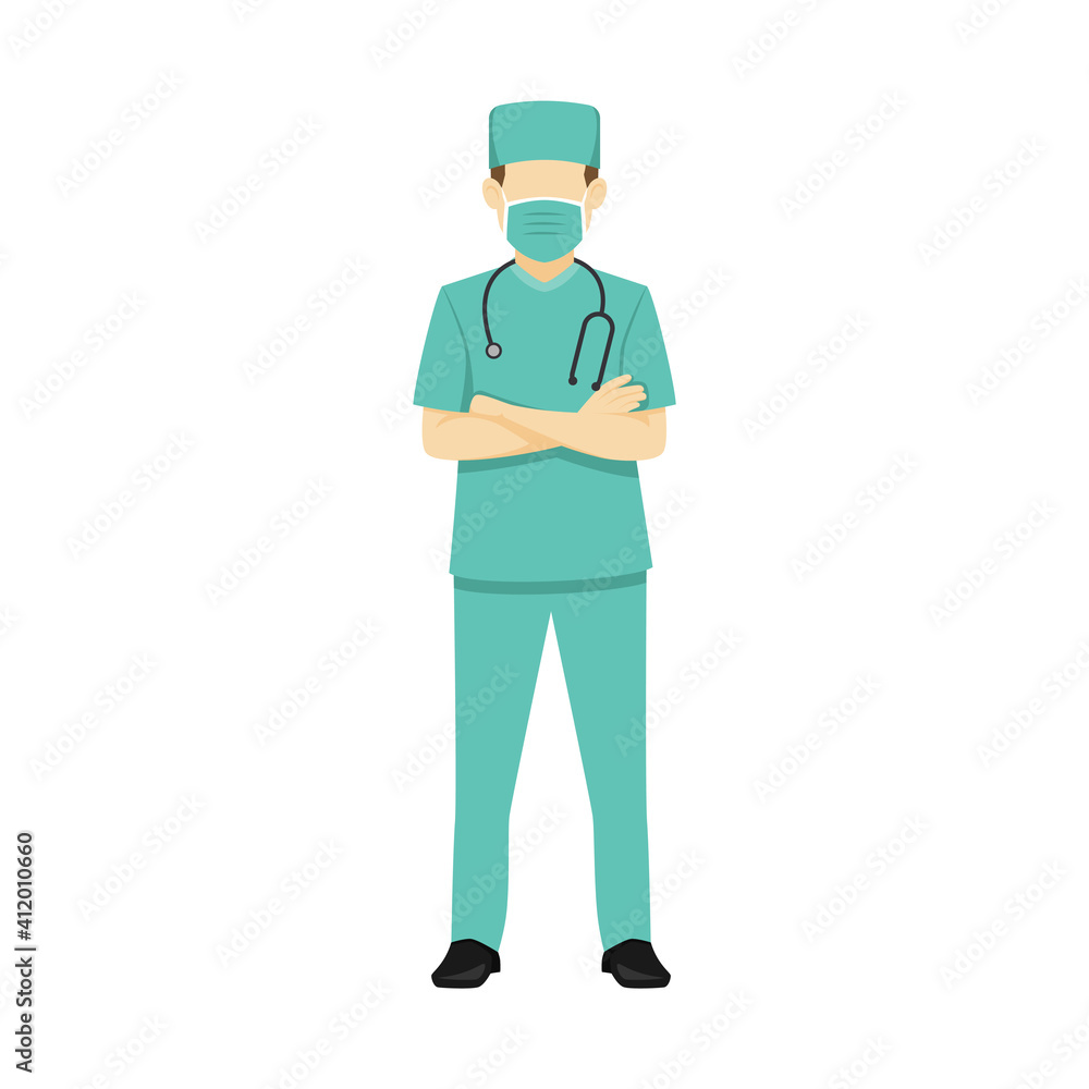 Illustration of Surgeon Standing with Arms Crossed Flat Design Vector Cartoon Design. Illustration of Surgeon Standing with Arms Crossed Flat Design Vector Cartoon Design.