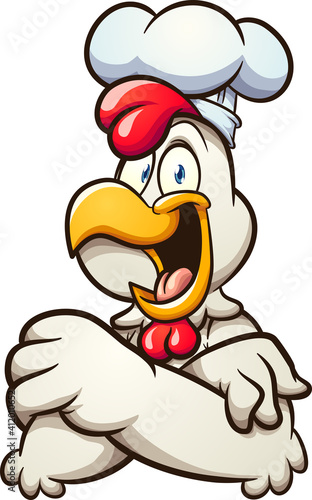 Chef chicken with happy face cartoon. Vector clip art illustration with simple gradients. All on a single layer.
