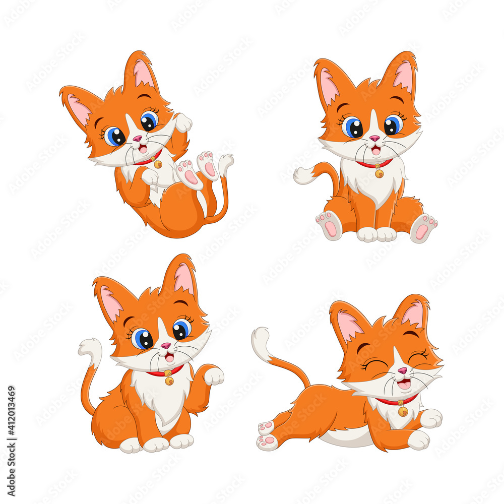 Set of cute kittens cartoon in different poses Set of cute kittens cartoon in different poses