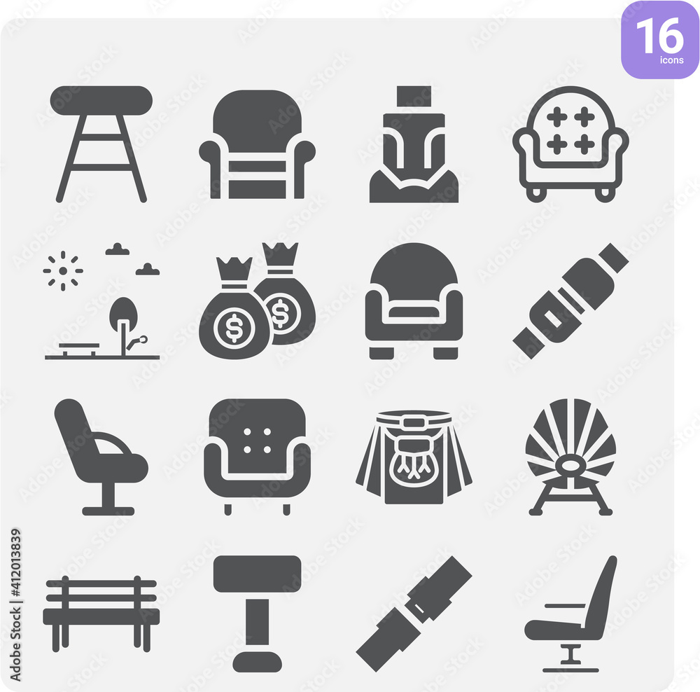 Simple set of belts related filled icons. Simple set of belts related filled icons.