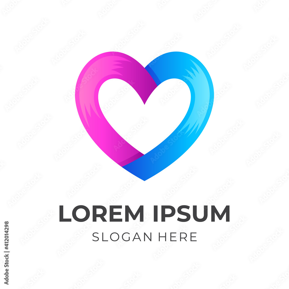 love logo template with 3d blue and pink color style