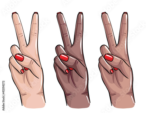 Fotografie, Obraz Peace sign nails hands art