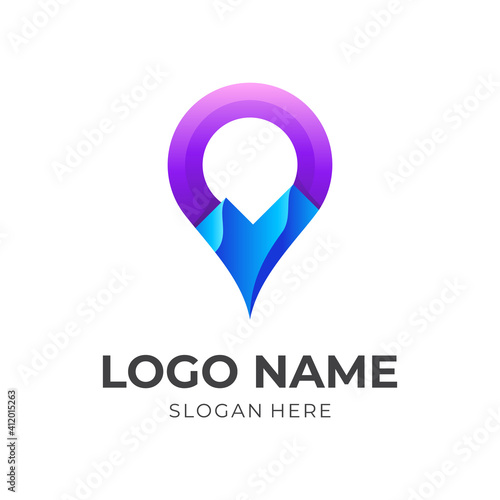 Free Download Abstract mountain logo with location design illustration, hill design 3d - GFXLoad