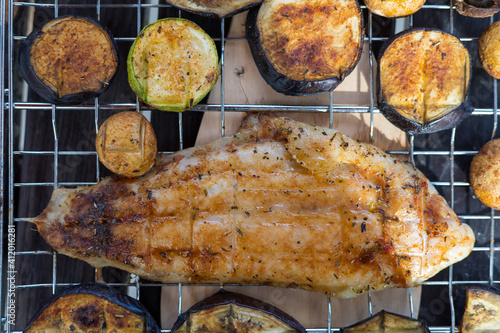 grilled fish selective focus and blurred background photo