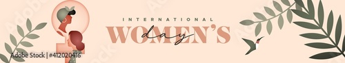 Women's Day thin banner diverse tropical woman