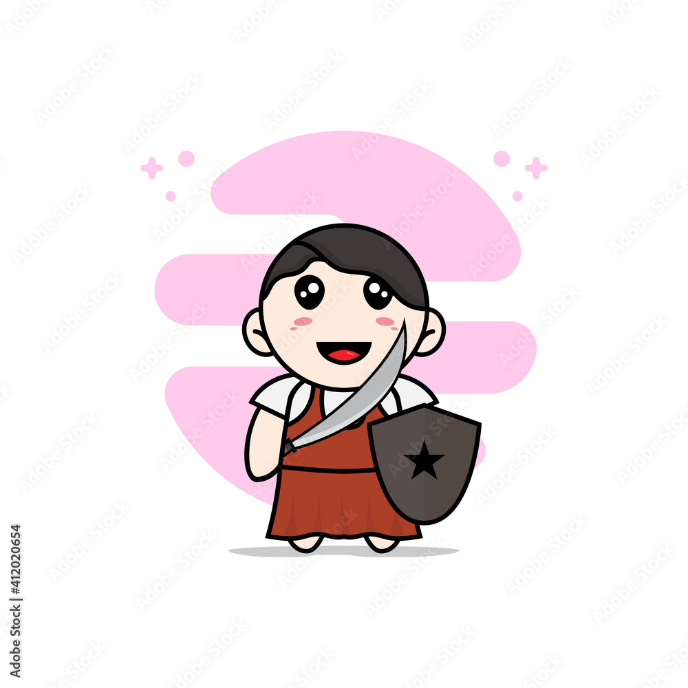 Cute girl character wearing fighter costume. Cute girl character wearing fighter costume.